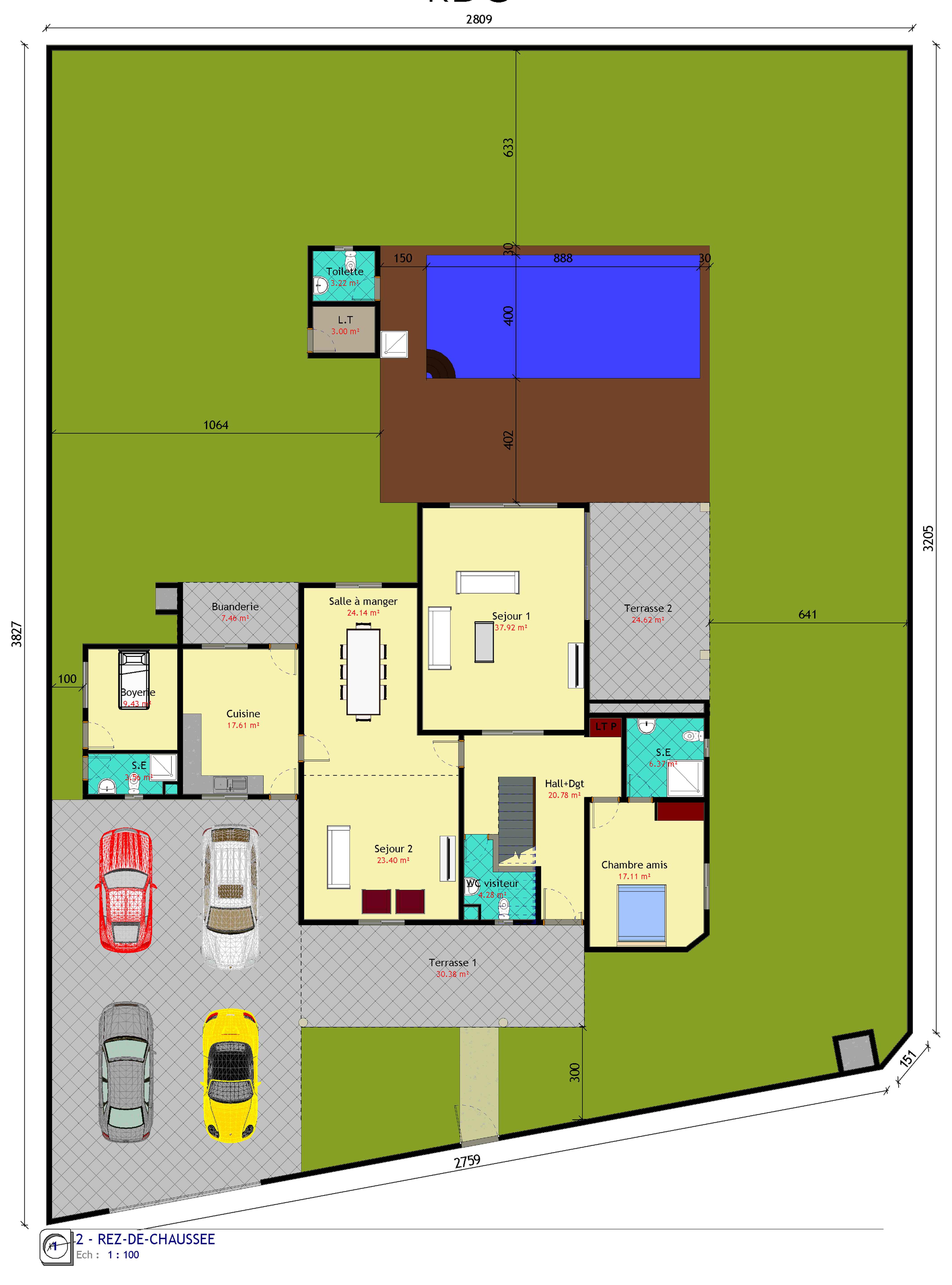 plan de maison duplex 6 chambres